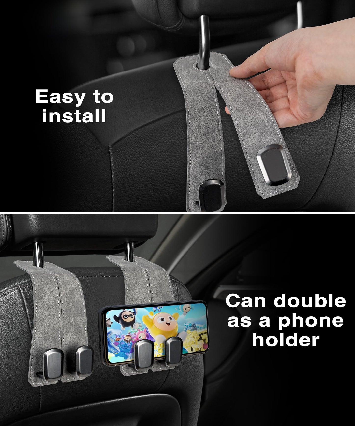 🚗360° Rotating Leather Car Headrest Hooks