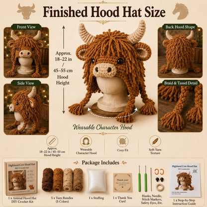 🔥 LAST DAY 49% OFF – 🐾✨ Animal Hood Hat DIY Crochet Kit | Premium Soft Yarn Materials with Step-by-Step Guide DIY Handmade Wearable Animal Character Hood 🧶🎭✨
