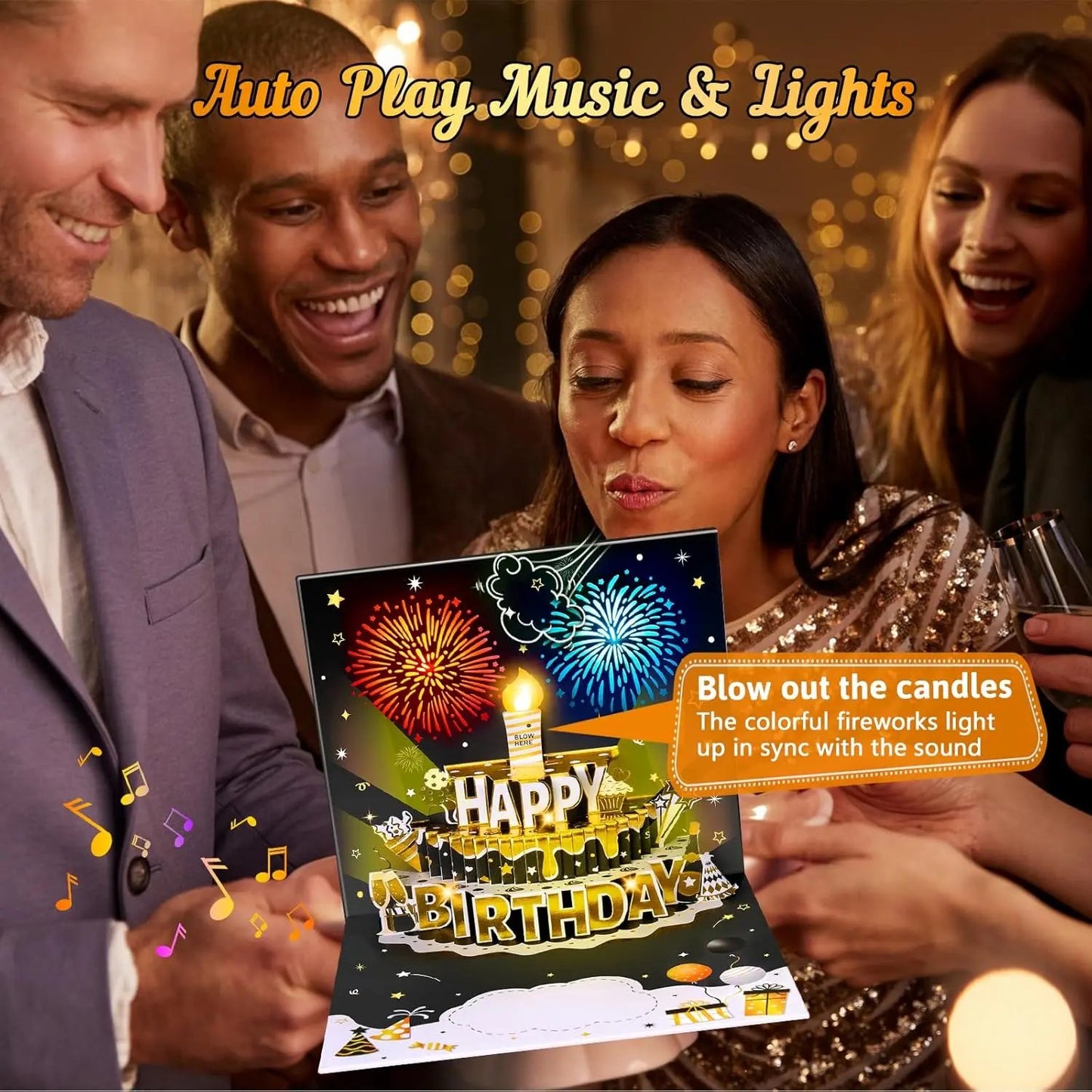 3D Birthday Pop-Up Card with Music, Firework Lights & Custom Age