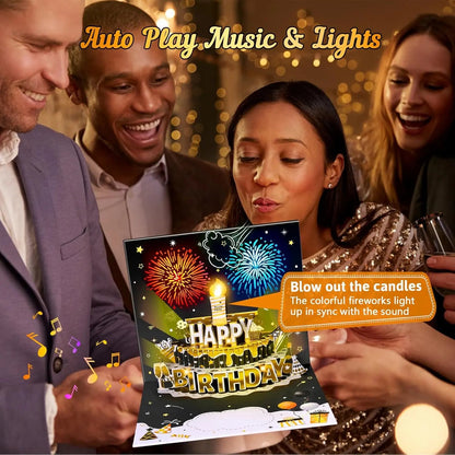 3D Birthday Pop-Up Card with Music, Firework Lights & Custom Age