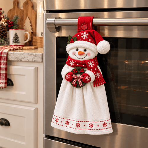 🎄 Christmas Hanging Hand Towel | Button-On Loop Keeps It Within Reach