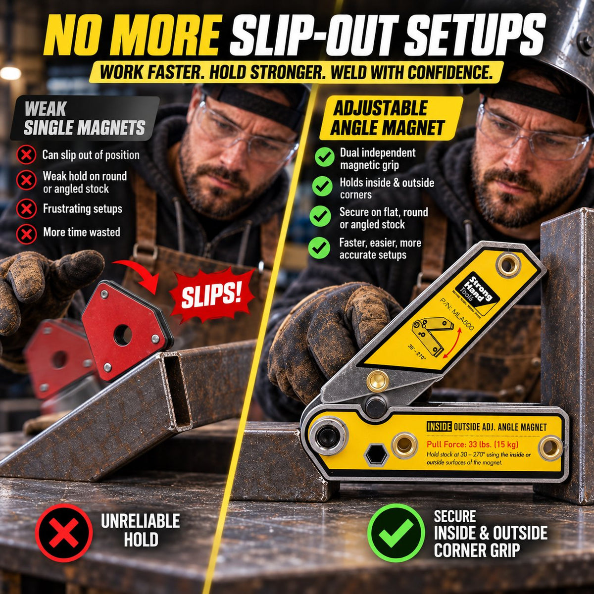 Dual Magnet Welding Angle Holder | Adjustable 30–270 Degree Fixture