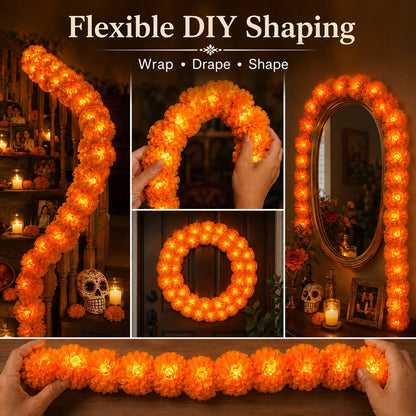 🕯️LED Marigold Cempasúchil Garland for Día de Muertos