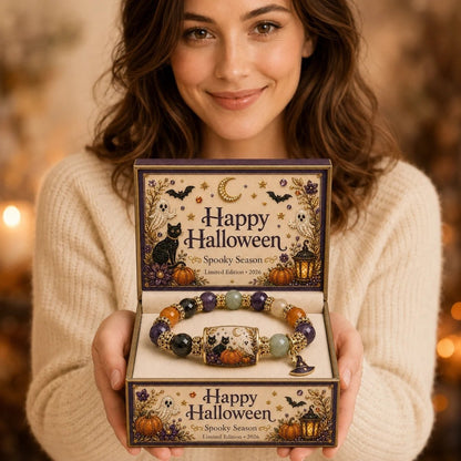 🎃 Limited Edition Halloween Black Cat & Pumpkin Beaded Bracelet Set | Spooky Cute Gift Jewelry