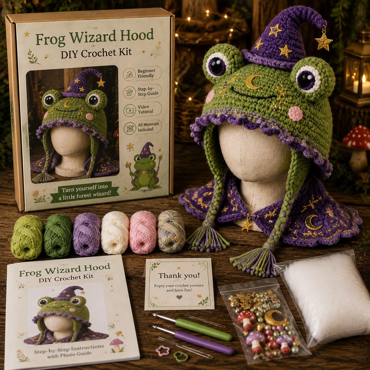 🔥LAST DAY 49% OFF - 🧵Fantasy Hood Hat DIY Crochet Kit – Create Your Own Magical Wearable Character Hat🎁Beginner Friendly