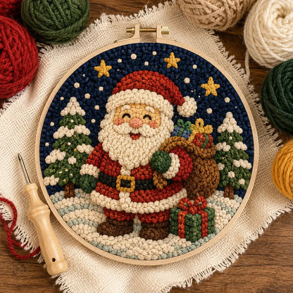 ⏳ Last Day 49% OFF – 🎄Beginner-Friendly Christmas Punch Needle DIY Kit | Complete Kit with Pre-Printed Fabric, Wooden Hoop, Thick Yarn, Punch Needle Tool & Step-by-Step Guide Included 💕