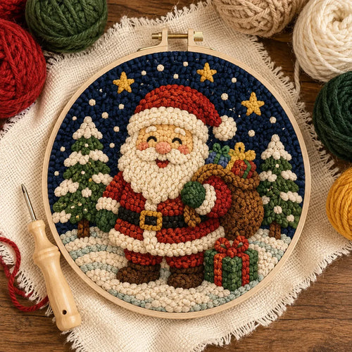 ⏳ Last Day 49% OFF – 🎄Beginner-Friendly Christmas Punch Needle DIY Kit | Complete Kit with Pre-Printed Fabric, Wooden Hoop, Thick Yarn, Punch Needle Tool & Step-by-Step Guide Included 💕