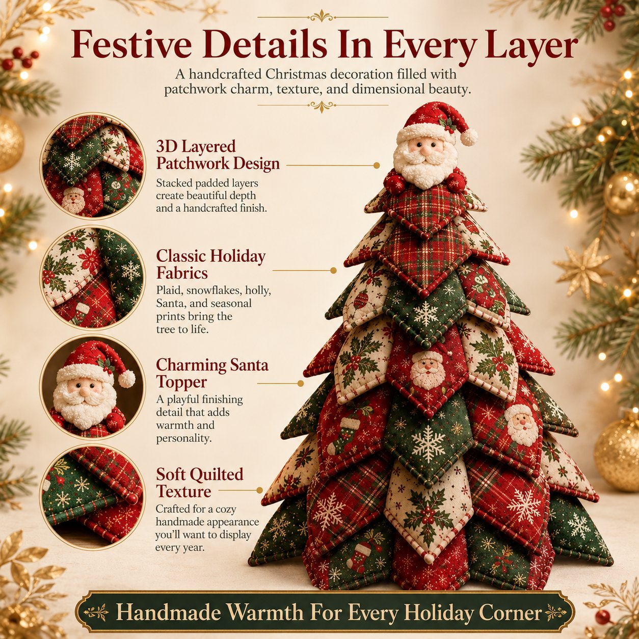 🎄 DIY Quilted Christmas Tree Kit | Layered 3D Tabletop Craft with Pre-Cut Festive Fabrics, Foam Base & Easy Instructions 🧵✨