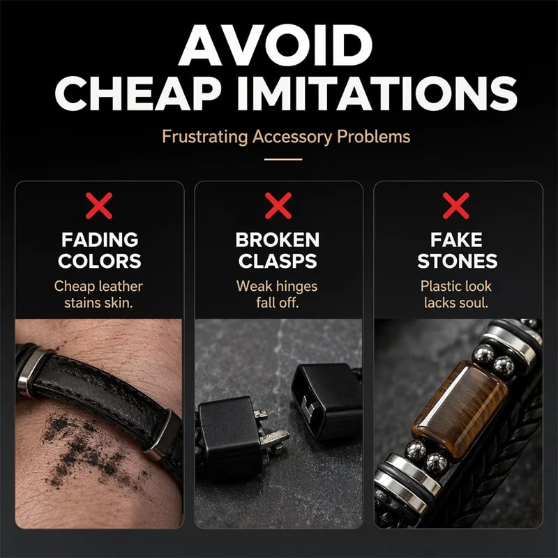 🔥Versatile Vintage Leather Bracelet 📿 Braided Layered Tiger Eye Stone Wristband for Men & Women