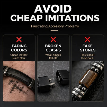 🔥Versatile Vintage Leather Bracelet 📿 Braided Layered Tiger Eye Stone Wristband for Men & Women