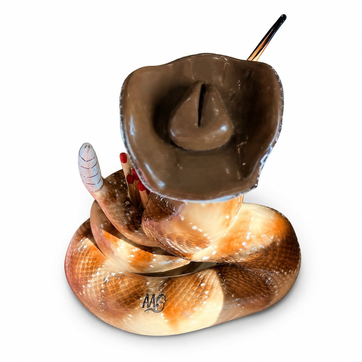 Cowboy Rattlesnake Ceramic Match Holder with Striker 🤠🐍