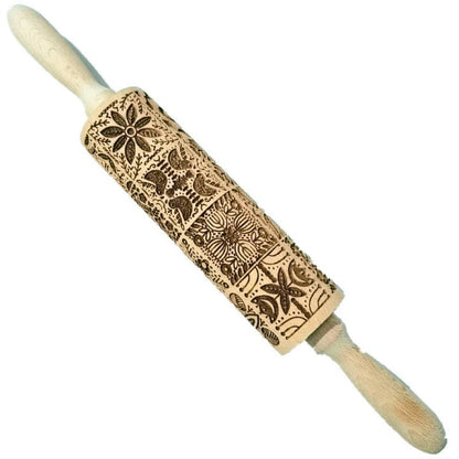 Stamp Cookies Instantly! No-Stick Engraved Beech Rolling Pin