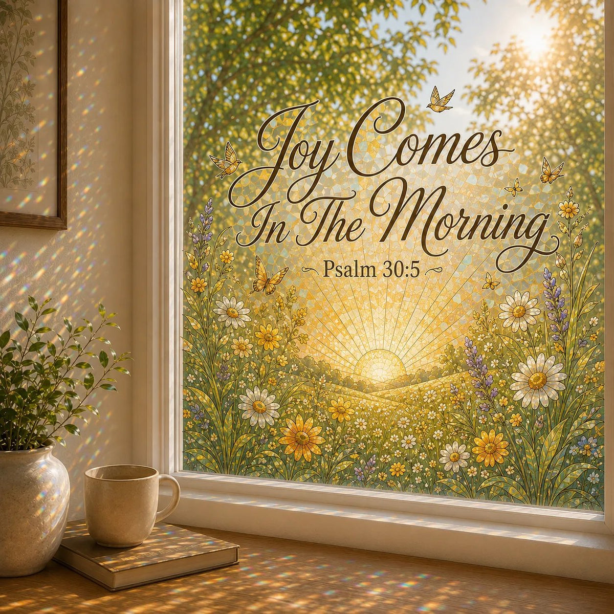✝️ Scripture Window Sticker | 28×22in Faith-Inspired Window Art With Peaceful Bible Scenes For Home Decor, Prayer Corners & Christian Gifts 🌄