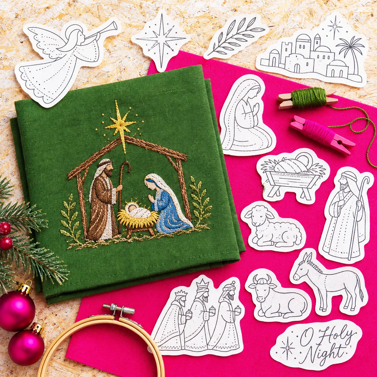🔥LAST DAY 50% OFF - 🎄Christmas Stick & Stitch Embroidery Pattern Pack – 5 Sheets / 70 Wash-Away Embroidery Motifs🧵