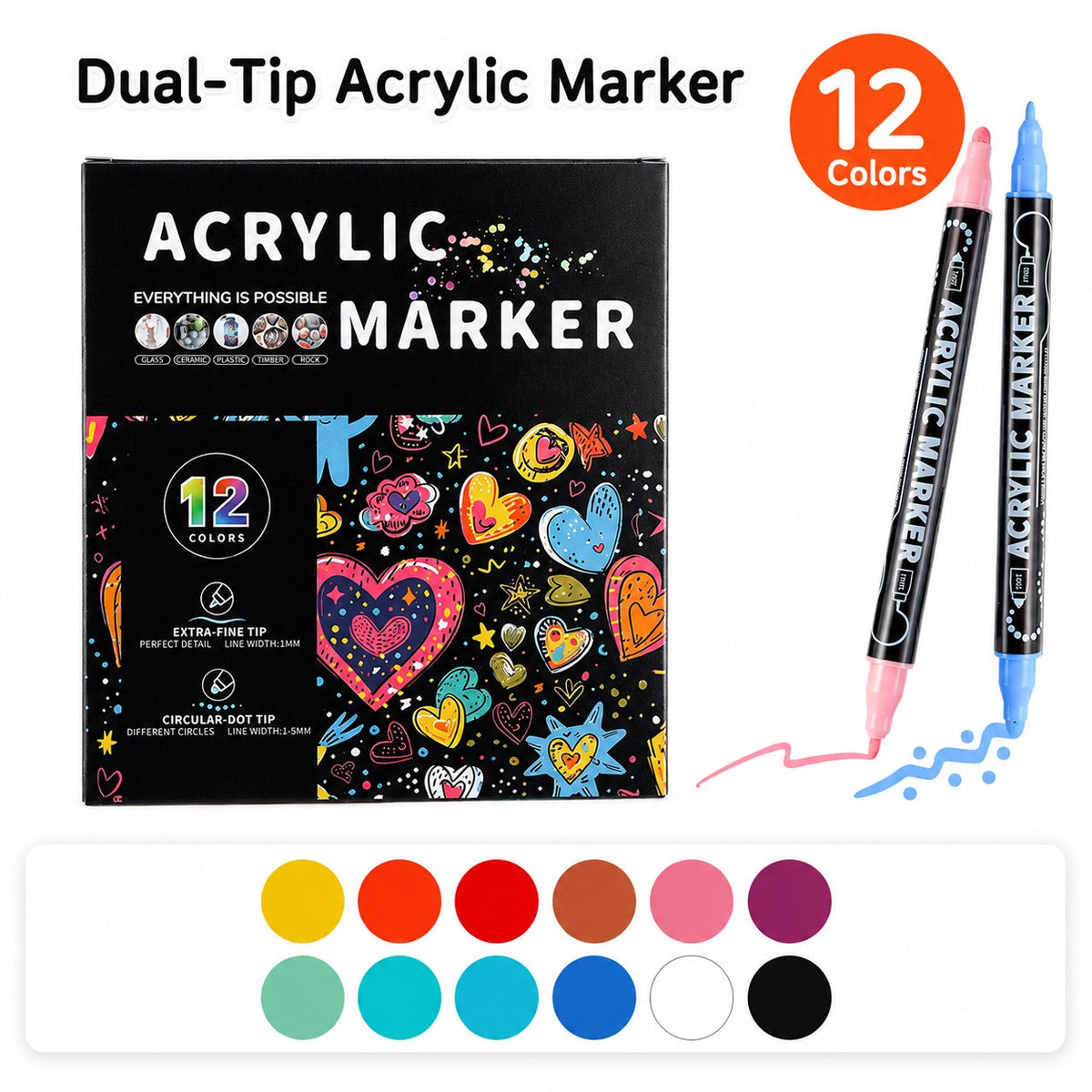 🌟Premium Dual-Tip Acrylic Markers Set | Unleash Your Creativity!🎨