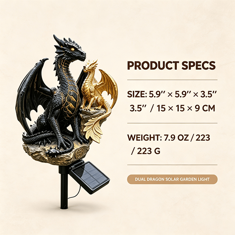 🐉 Solar-Powered Twin Dragon Garden Sculpture Light-Fantasy Outdoor Decor • Twin Ember Glow Edition