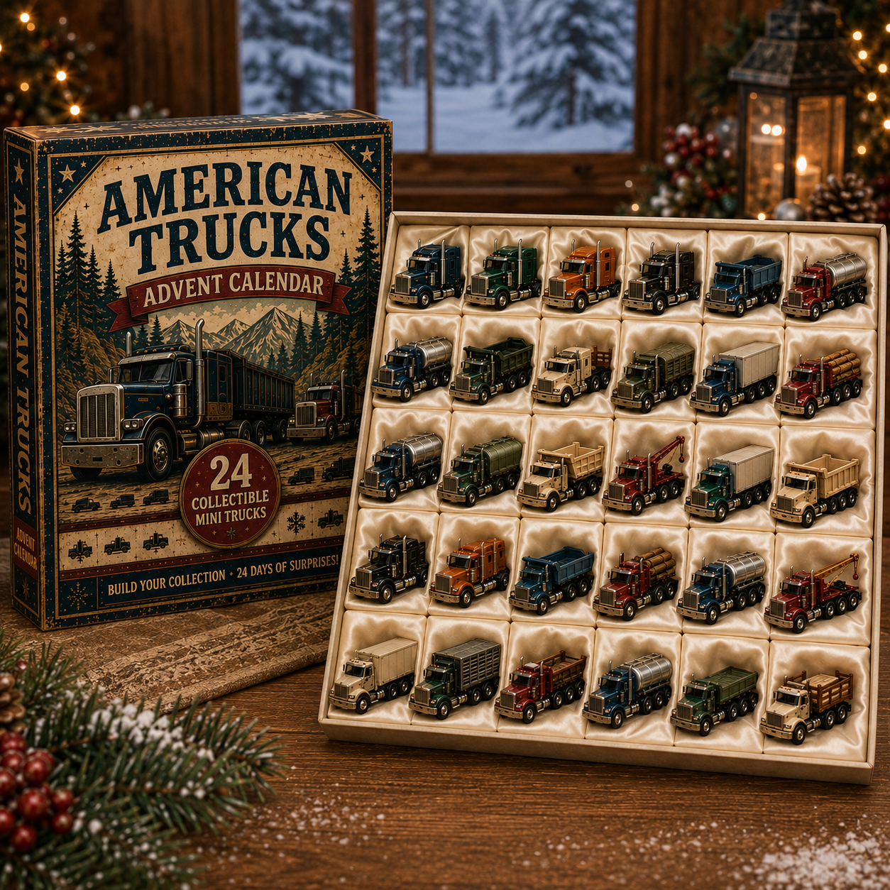 🚚American Trucks Advent Calendar 2026 – 24 Days of Collectible Mini Truck Surprises, Acrylic Charms Blind Box