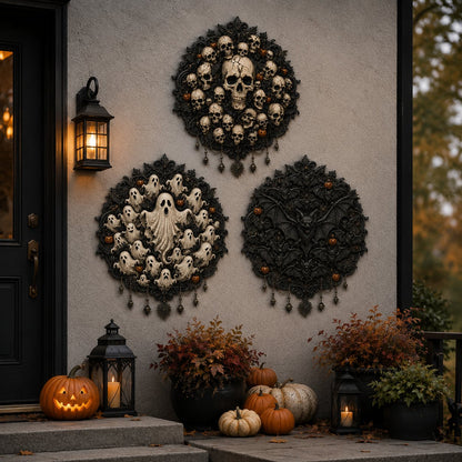 🦇 Gothic Halloween Wall Art Collection | Metal Skull, Ghost & Bat Decor with 3D Visual Effect for Haunted Wall Displays 🎃
