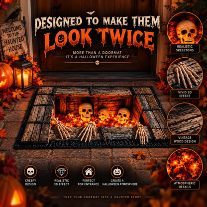 🔥LAST DAY 50% OFF💀Underground Crypt Skeleton Flame Ember Halloween Rug Decor✨