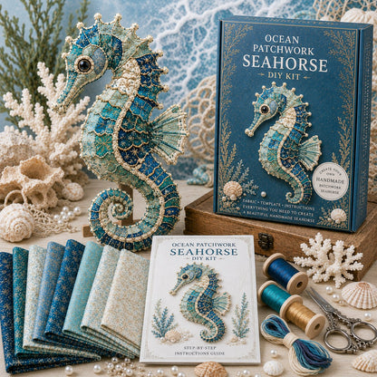 🌊🧵 Premium Ocean Patchwork DIY Kit | High-Quality Layered Fabric with Stitched Details DIY Handmade Coastal Decor 🐚✨