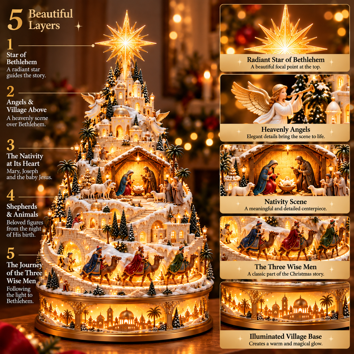 🎄 Lighted Nativity Christmas Village – A Meaningful Bethlehem Centerpiece