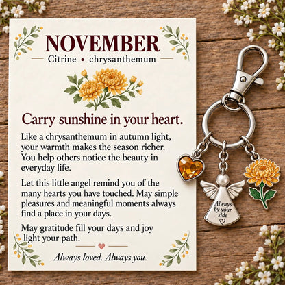 🔥LAST DAY 50% OFF - 👼 Always By Your Side: Birth Month Angel & Flower Keychain + Keepsake Card 🌸