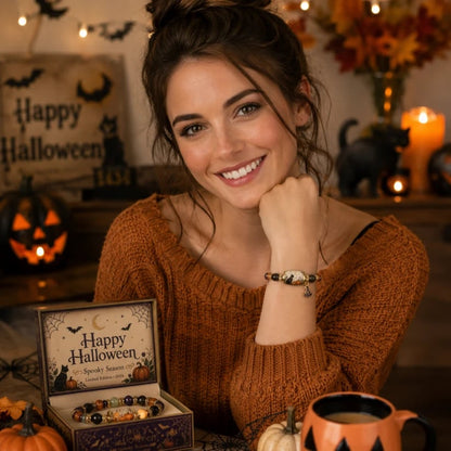 🎃 Limited Edition Halloween Black Cat & Pumpkin Beaded Bracelet Set | Spooky Cute Gift Jewelry