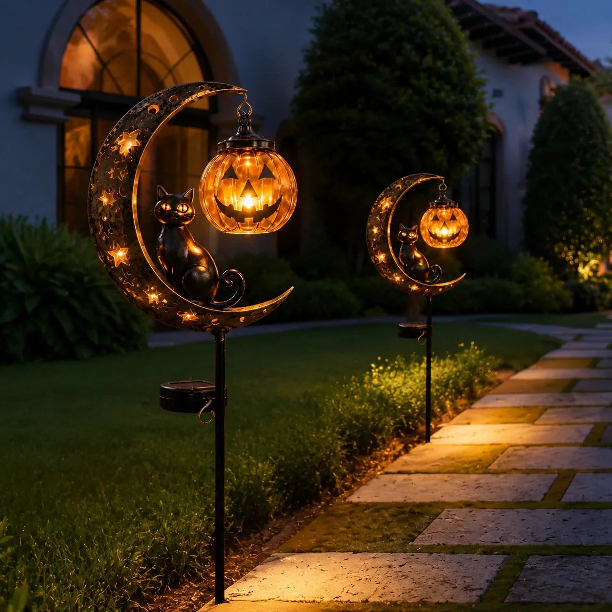 🔥49% OFF TODAY 👻 Solar Halloween Garden Stake Light with Black Cat & Pumpkin