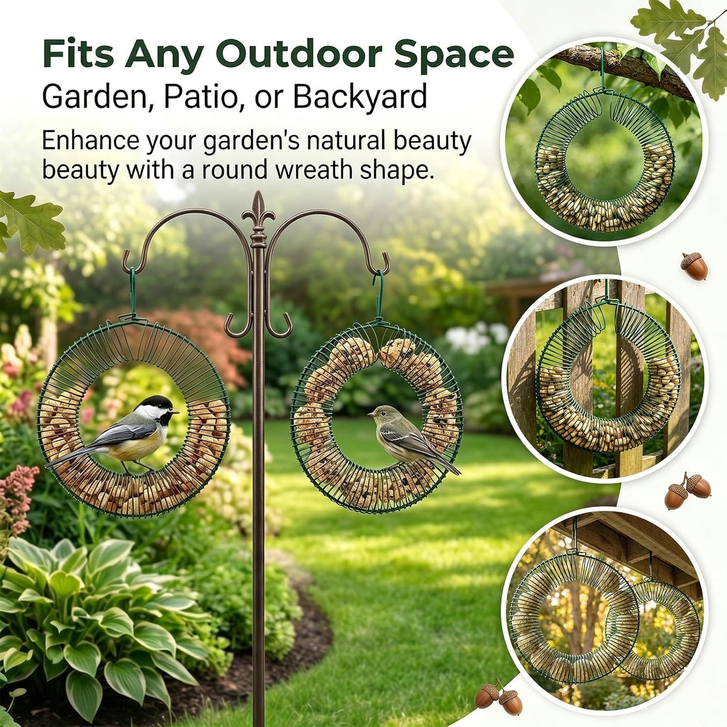 Hanging Peanut Wreath Bird Feeder, Metal Round Feeder for Outdoor Birds & Squirrels Feeding, Whole Peanut Ring Bird Feeder with Hanging Hook, Rustproof & Weatherproof