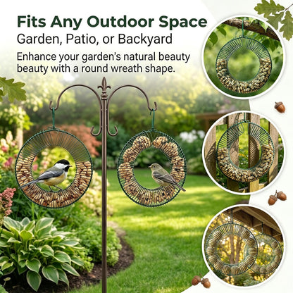 Hanging Peanut Wreath Bird Feeder, Metal Round Feeder for Outdoor Birds & Squirrels Feeding, Whole Peanut Ring Bird Feeder with Hanging Hook, Rustproof & Weatherproof
