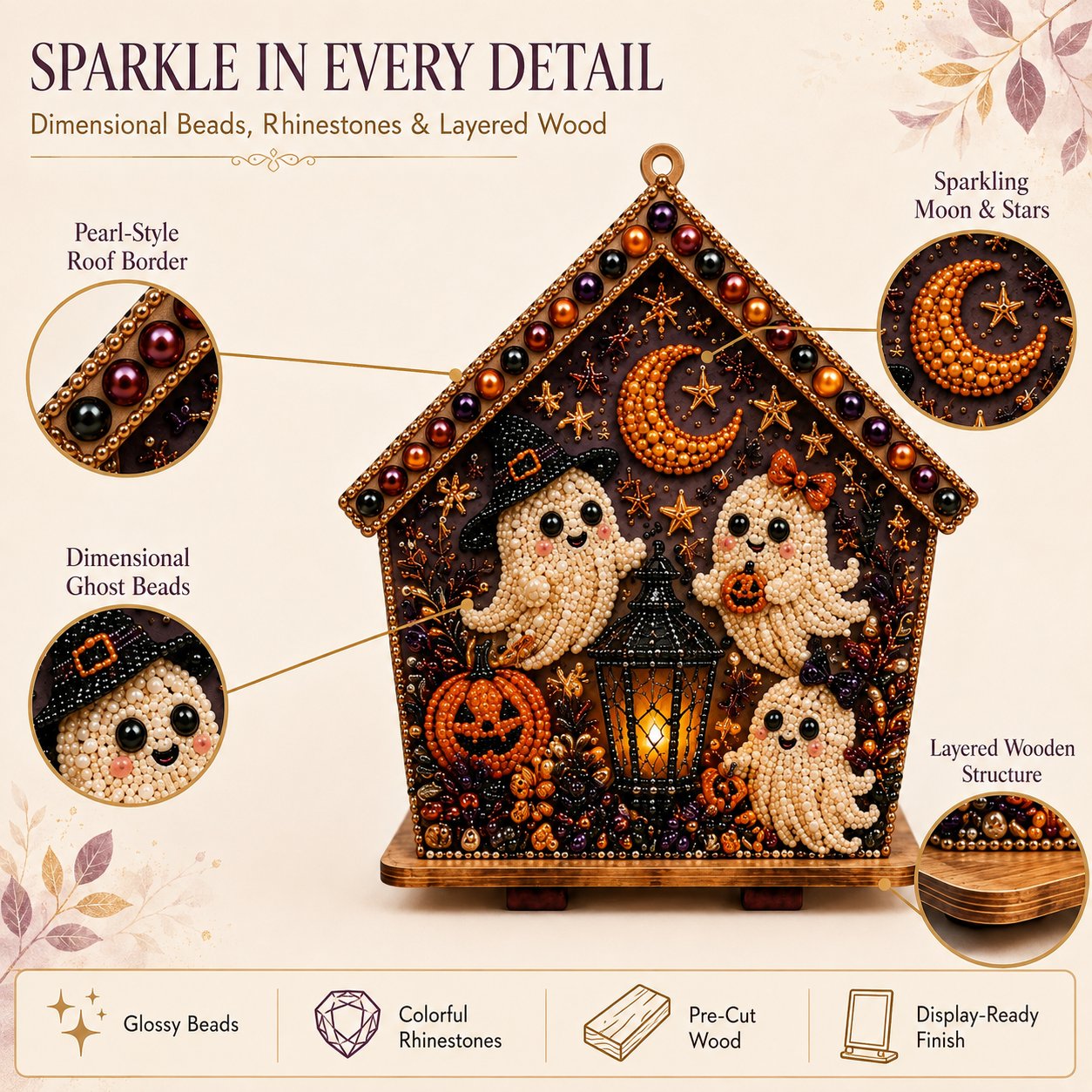 ⏳ Last Day 49% OFF – 🎃 Beginner-Friendly Moonlit Wooden Cottage 3D Pearl Art Kit Collection | Complete Kit with All Tools & Step-by-Step Guide Included 💕