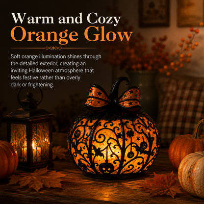 Glowing Filigree Pumpkin Lantern – Cozy Halloween Tabletop Decor