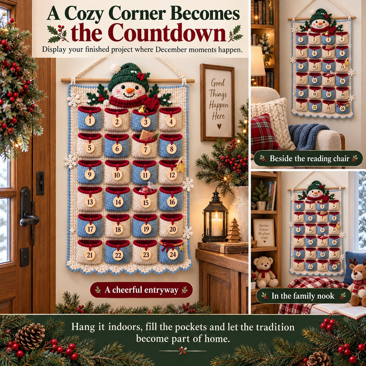 ⏳ Last Day 49% OFF – 🧶 DIY Crochet Advent Calendar Kit | 24 Refillable Pockets, 4 Christmas Characters & Complete Crochet Materials 🎄