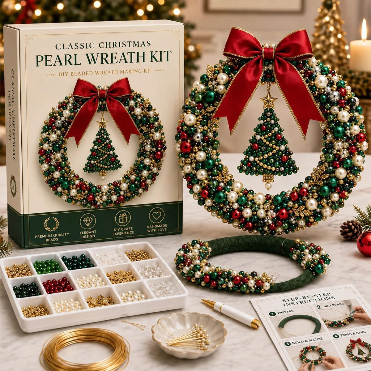 🎄✨ Plymagic DIY Christmas Wreath Pearl Art Kit🎁