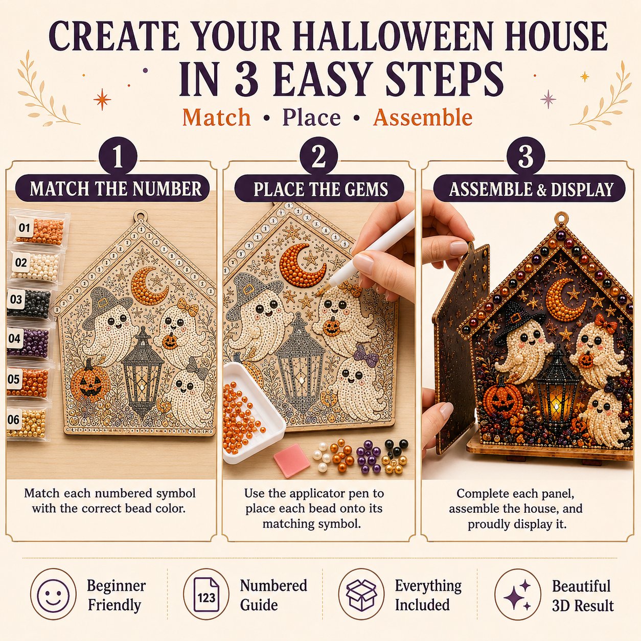 ⏳ Last Day 49% OFF – 🎃 Beginner-Friendly Moonlit Wooden Cottage 3D Pearl Art Kit Collection | Complete Kit with All Tools & Step-by-Step Guide Included 💕