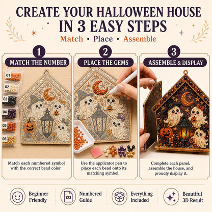 ⏳ Last Day 49% OFF – 🎃 Beginner-Friendly Moonlit Wooden Cottage 3D Pearl Art Kit Collection | Complete Kit with All Tools & Step-by-Step Guide Included 💕
