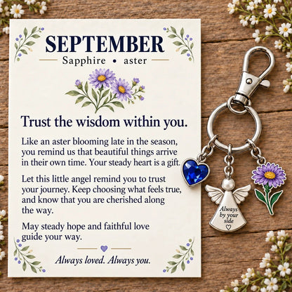 🔥LAST DAY 50% OFF - 👼 Always By Your Side: Birth Month Angel & Flower Keychain + Keepsake Card 🌸