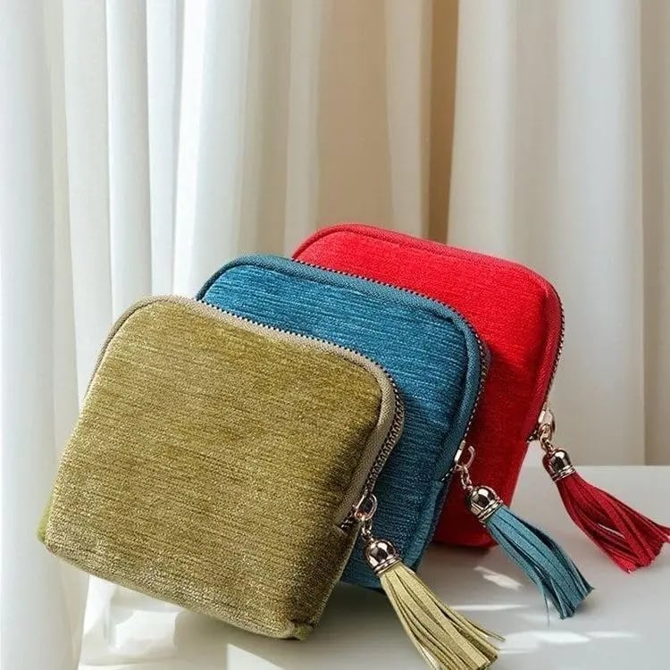 2 PCS jewelry zippered pocket case Travel Jewelry Bag Portable Organizer with 5 Compartments Velvet Satin Lining Tassel Zipper