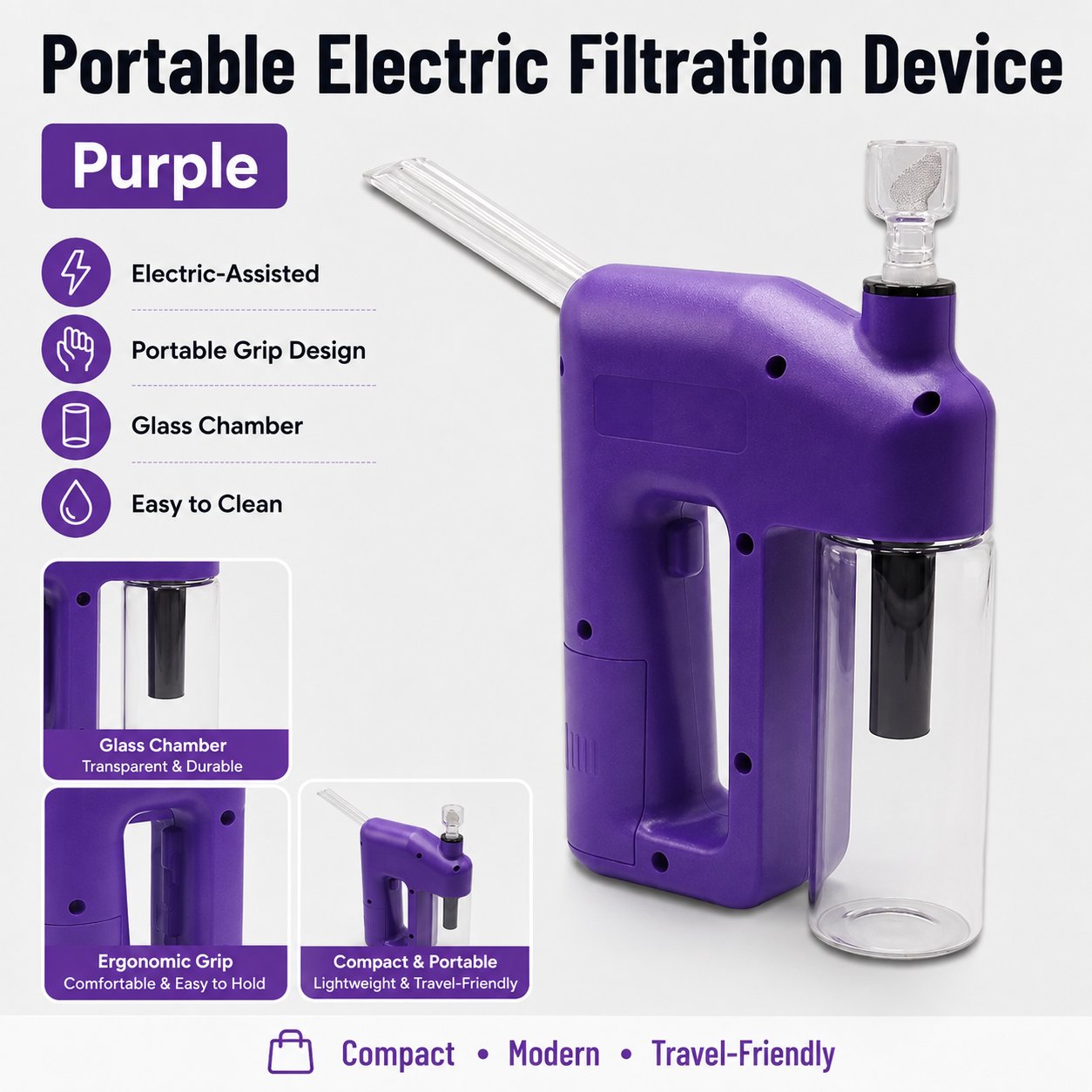 ✨ Portable Handheld Electric Filtration Device | Modern Glass Minimalist Design