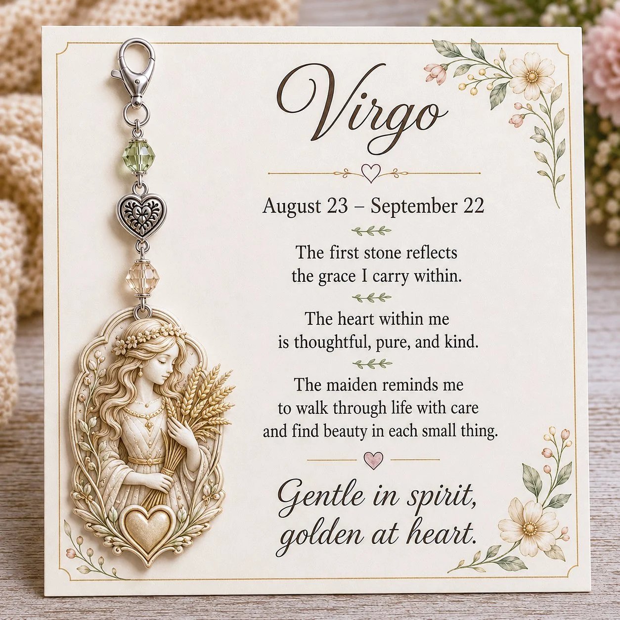Zodiac Birthstone-Inspired Charm Keychain & Affirmation Card