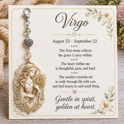 Zodiac Birthstone-Inspired Charm Keychain & Affirmation Card