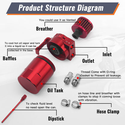 🔥HOT SEAL🔥Universal 300ML Baffled Oil Catch Can Tank Kit w/ Breather Filter & Steel Wool