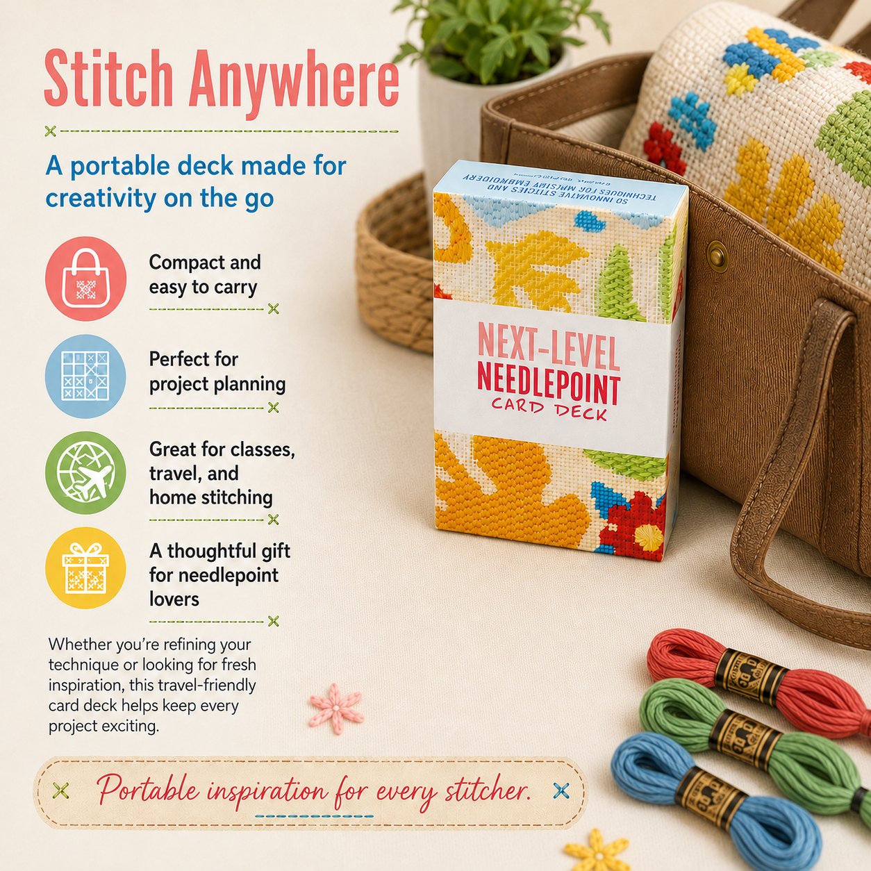 🔥HOT SALE 49% OFF🧵Next-Level Needlepoint Card Deck – 50 Stitch Cards + Techniques for Tapestry Lovers✨(📦Buy 2 Free Shipping)