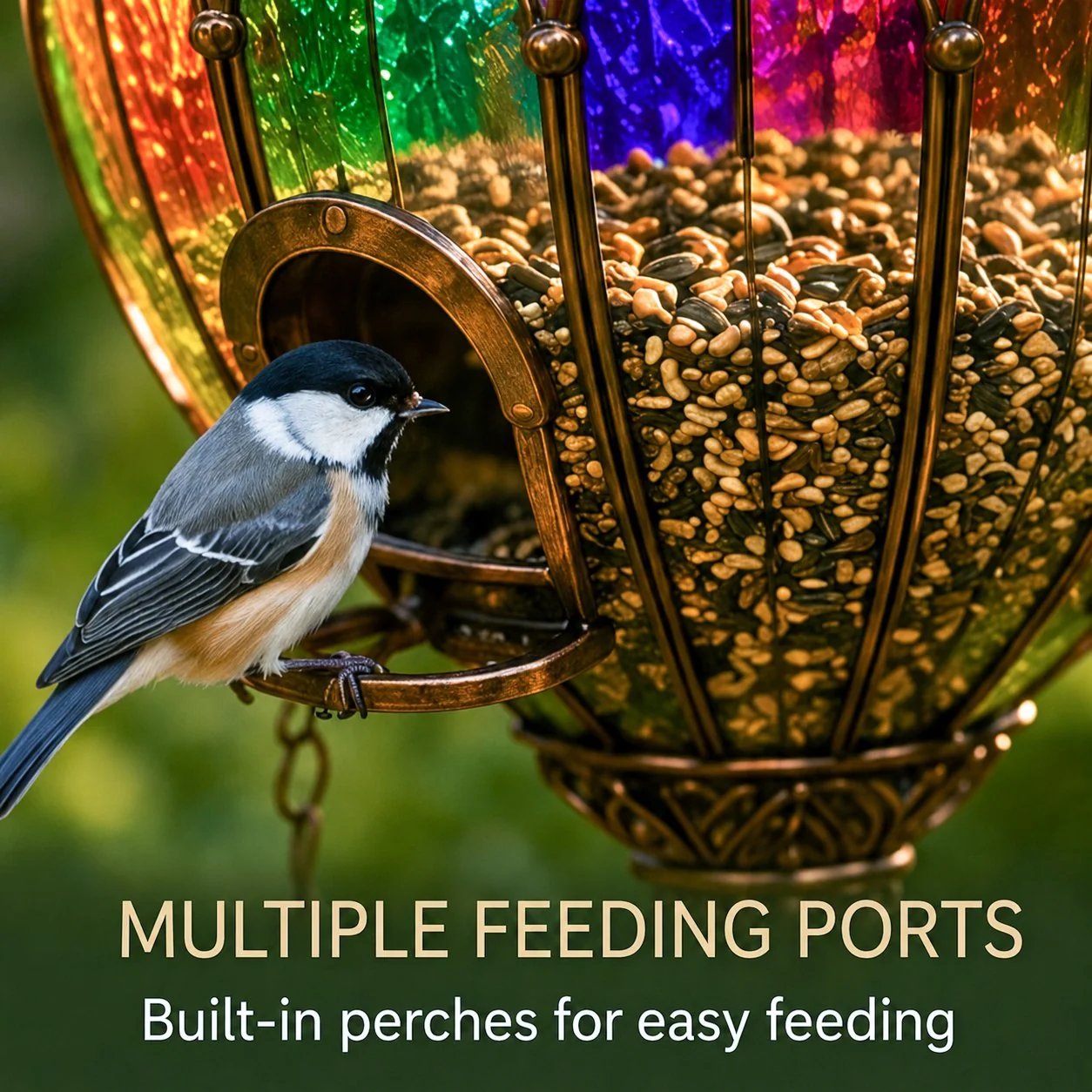 Hot Air Balloon Bird Feeder with Water Tray – Stained-Glass Look Garden Decor