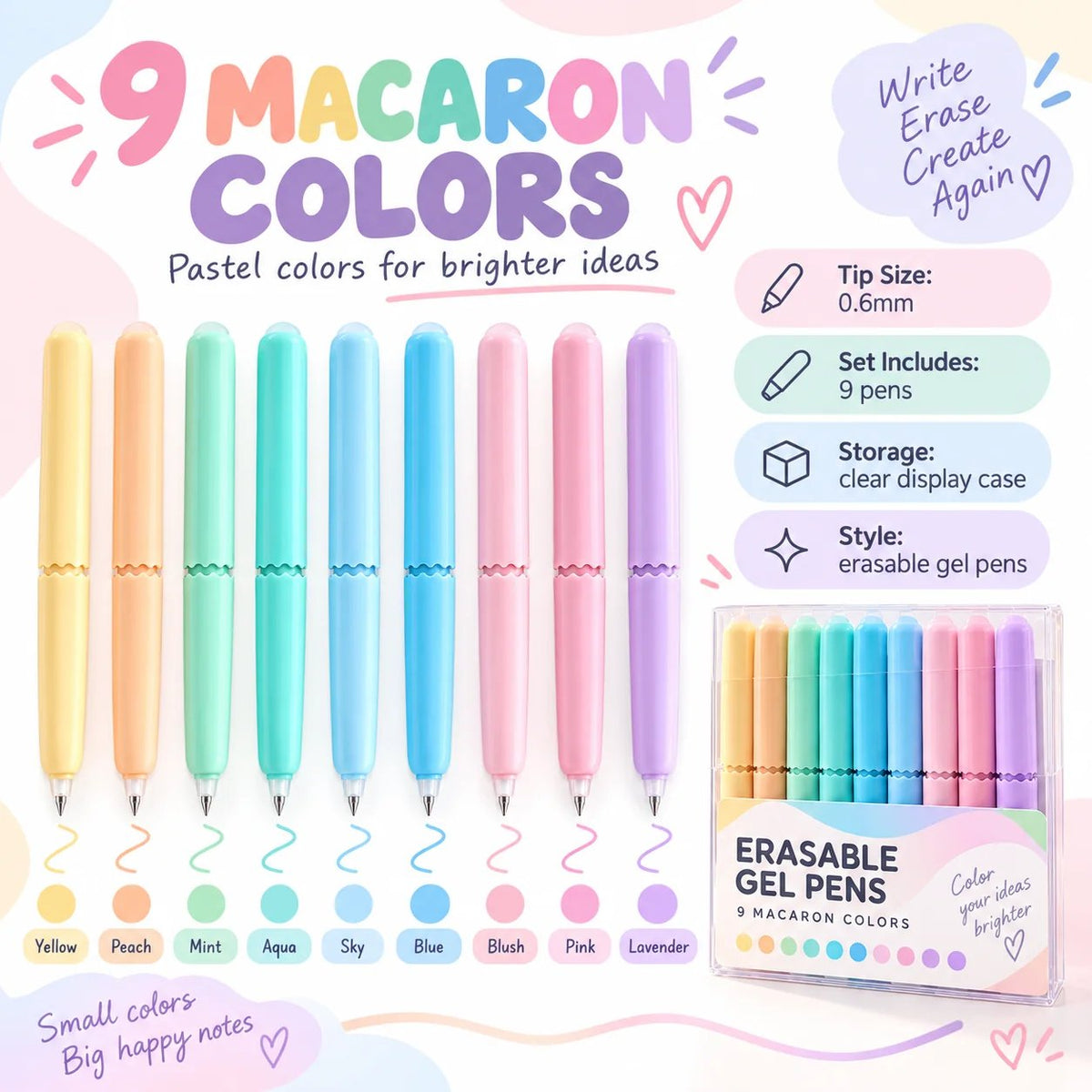 🏆 LIMITED-TIME 50% OFF! ✨9 Colors Erasable Gel Pen Set