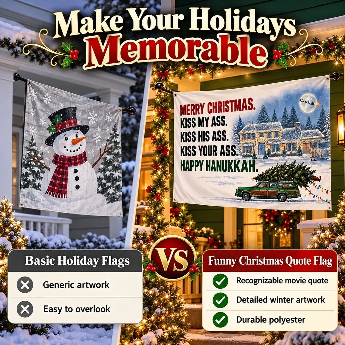 🎅 3x5FT Single Sided Christmas Funny Quote Flag with Metal Grommets | Adult Humor Holiday Yard Decoration