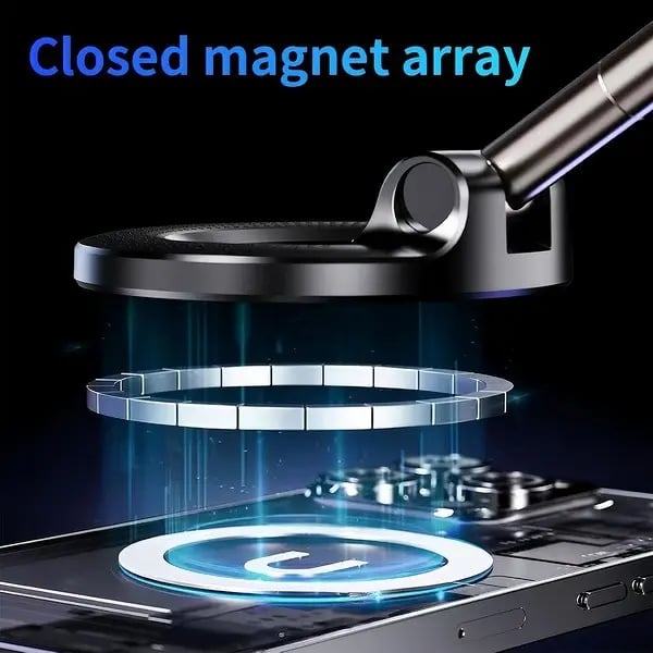 Foldable Magnetic Car Phone Holder – 20 N52 Magnets, Heat-Resistant Suction Base for MagSafe & All Phones