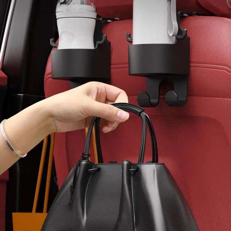 Car Seat Headrest Cup Holder with Hooks – Back Seat Organizer