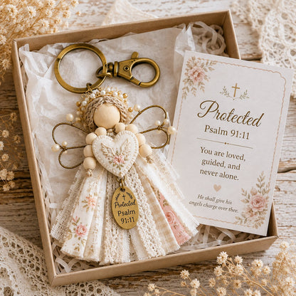 ⏳ Last Day 49% OFF – 🪽 Faith Guardian Keychain Scripture Gift Set Collection | Layered Fabric Charm, Inspirational Scripture Card & Ready-to-Gift Box Included 💕
