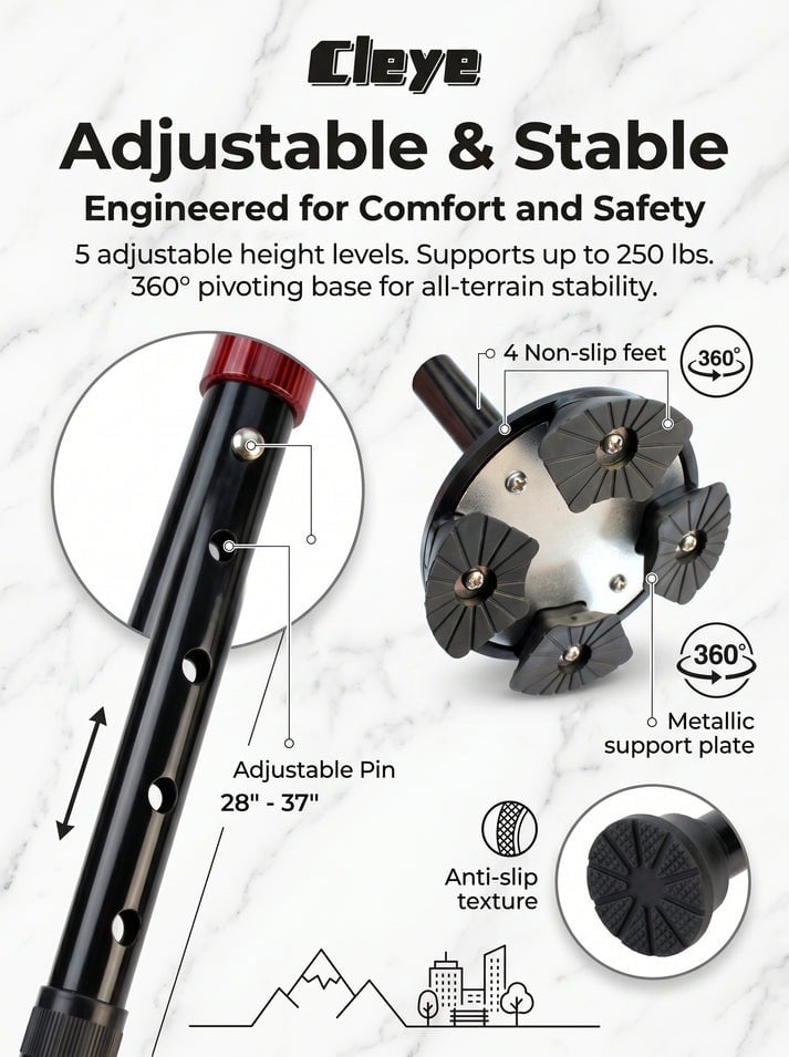 🔥 Must-Have Senior Smart Cane – Foldable Aluminum with LED Light & Quad Anti-Slip Feet